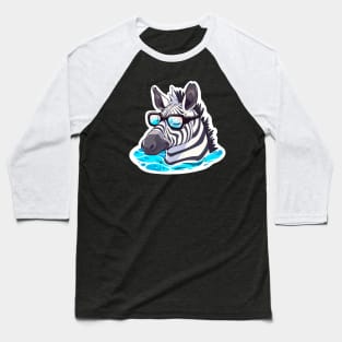 A zebra with glasses swims in the water Baseball T-Shirt